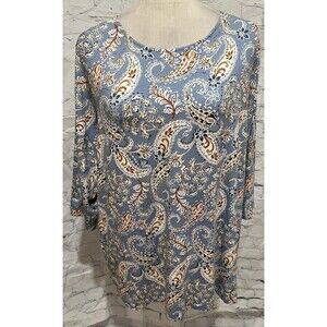 J. Jill Wearever Top Paisley Floral Boat Beck 3/4 Sleeve Comfortable Size XL